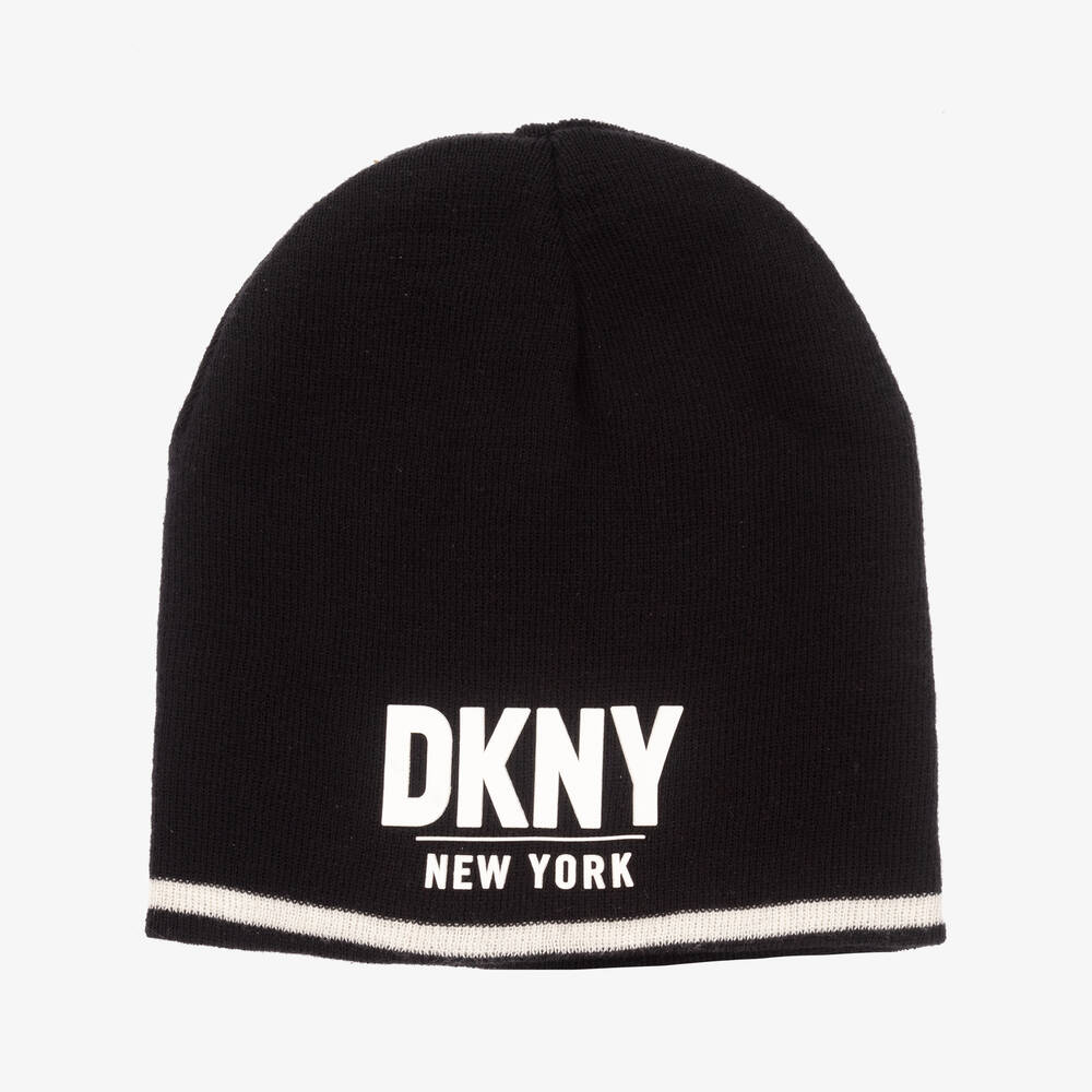 DKNY - قبعة قطن وأكريليك محبوك لون أسود | Childrensalon