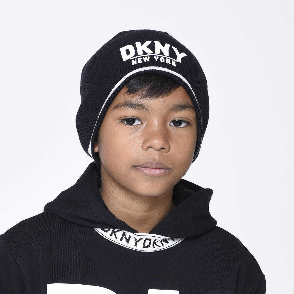 DKNY - Black & White Knitted Logo Hat | Childrensalon Outlet