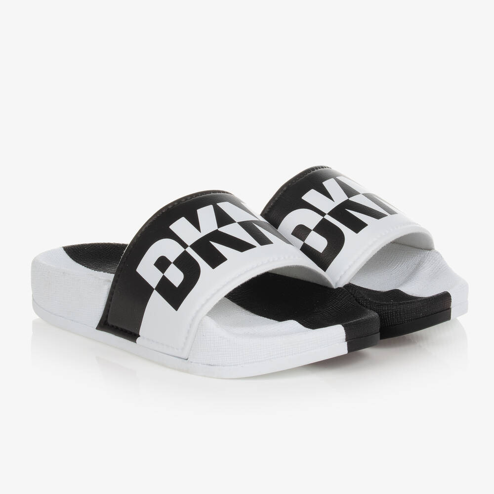 DKNY Black White Logo Sliders Childrensalon Outlet
