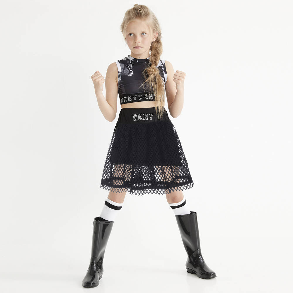 DKNY-توب رياضي لون أسود وأبيض للبنات | Childrensalon Outlet