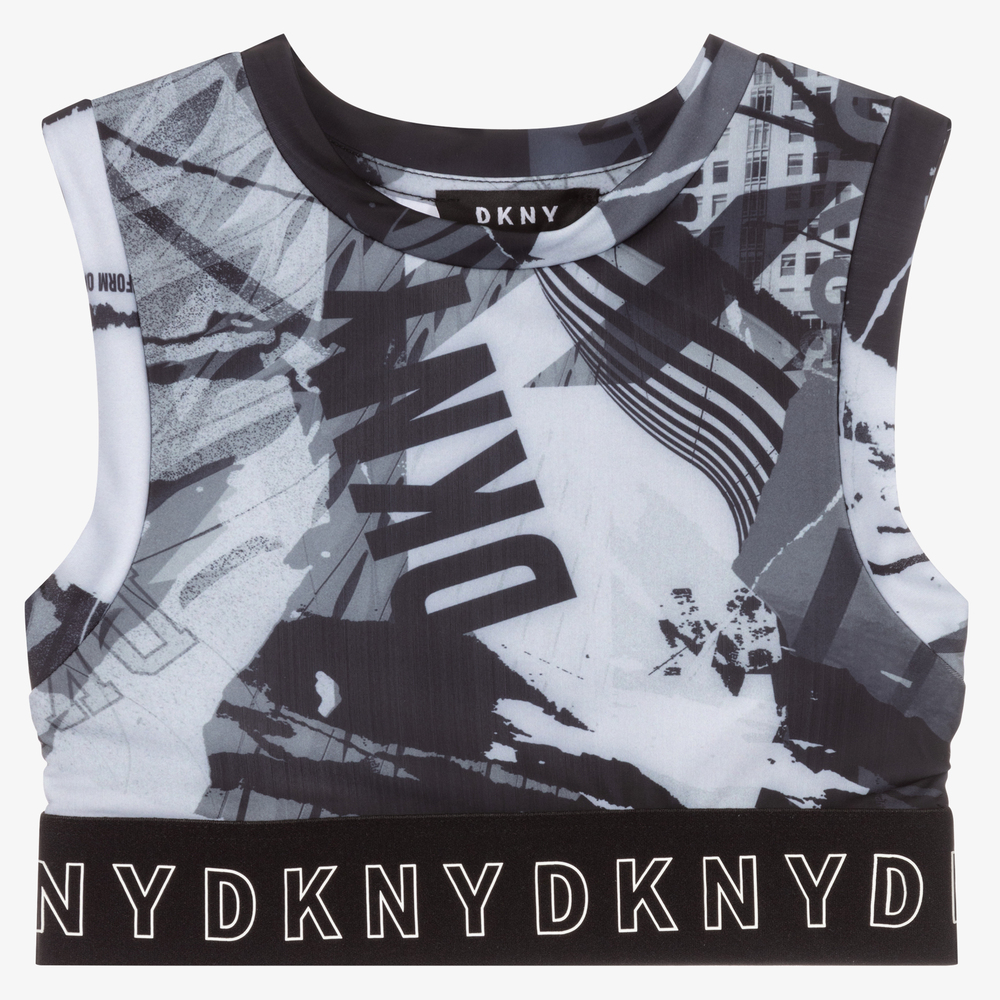 DKNY - توب رياضي لون أسود وأبيض للبنات | Childrensalon