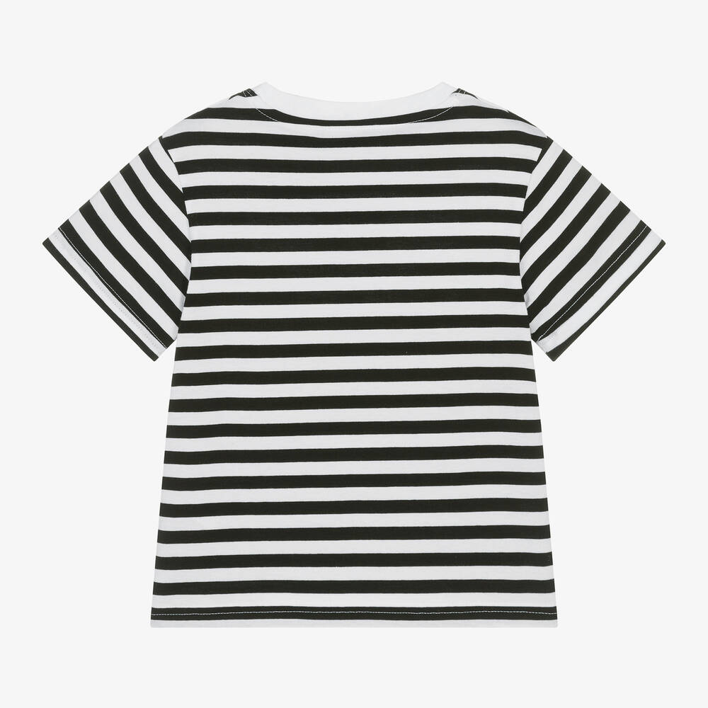 DKNY-Black & White Striped Organic Cotton T-Shirt  | Childrensalon Outlet