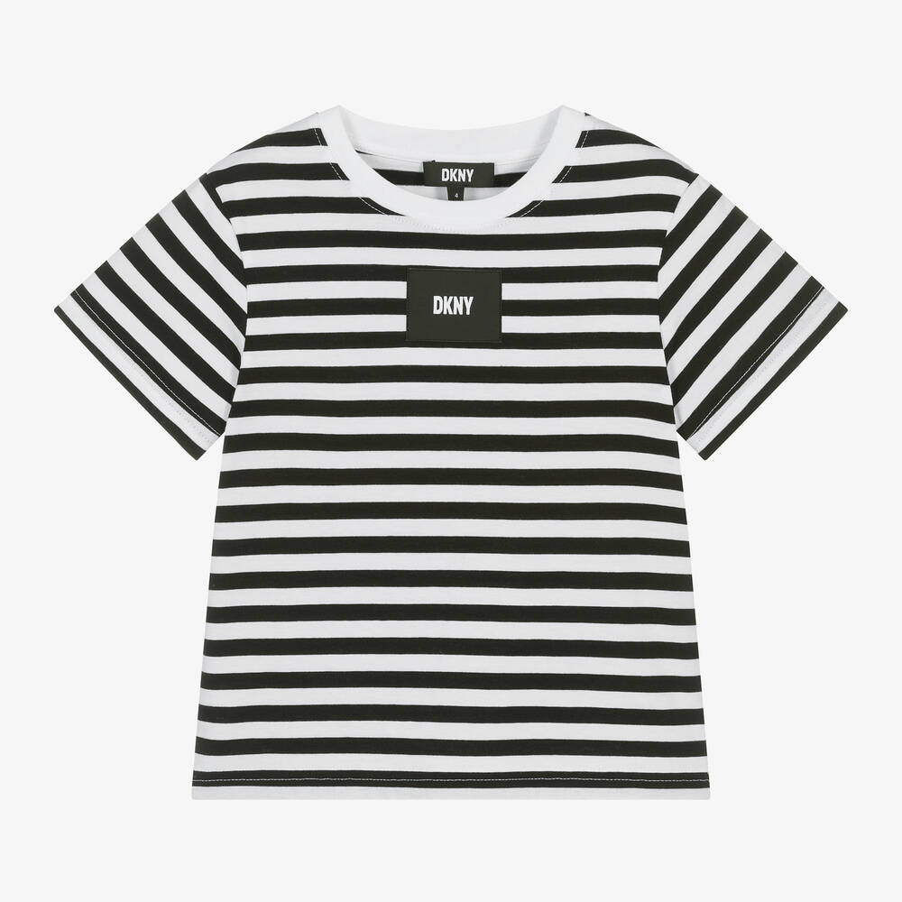 DKNY-Black & White Striped Organic Cotton T-Shirt  | Childrensalon Outlet