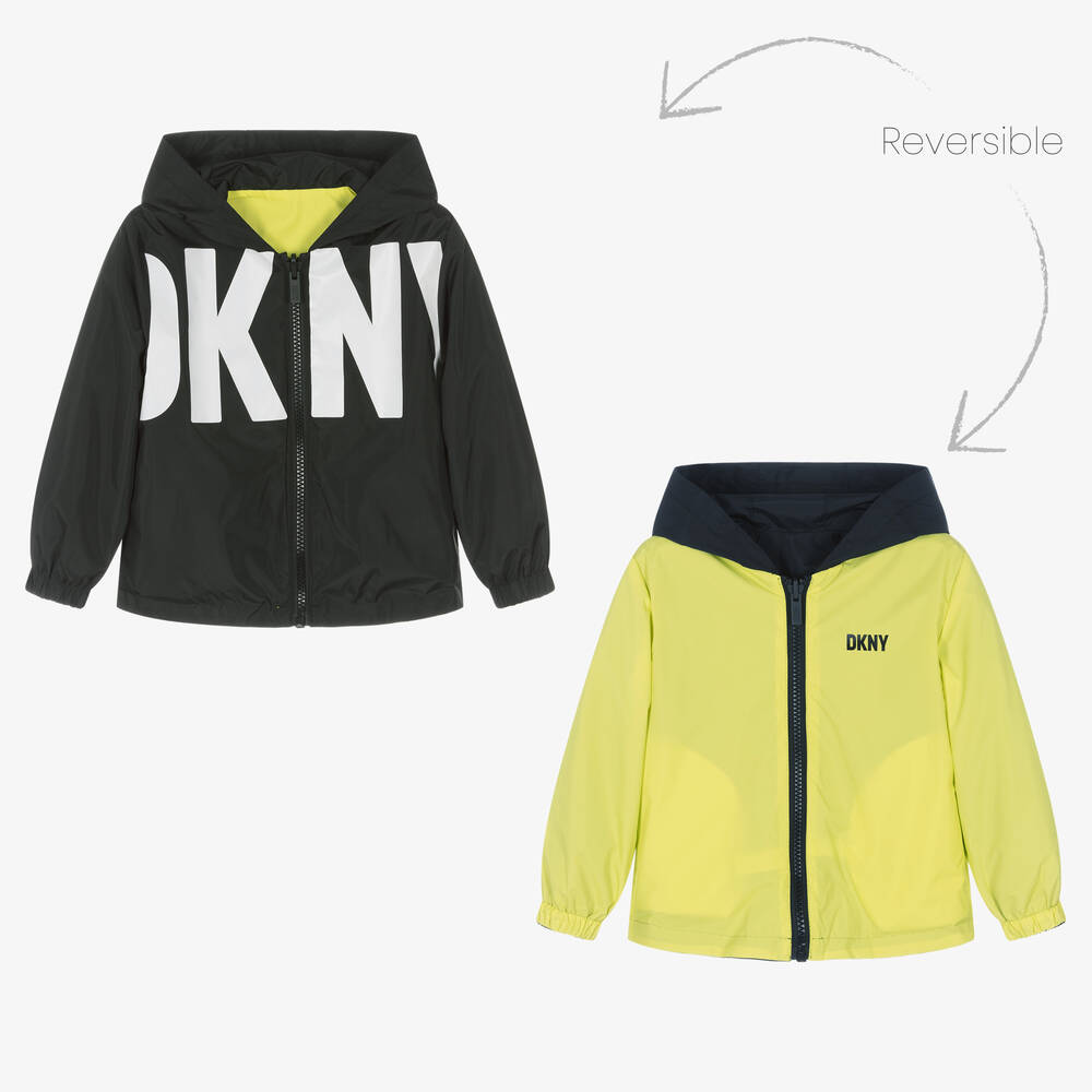 DKNY - جاكيت بوجهين بسحّاب لون أصفر وأسود | Childrensalon