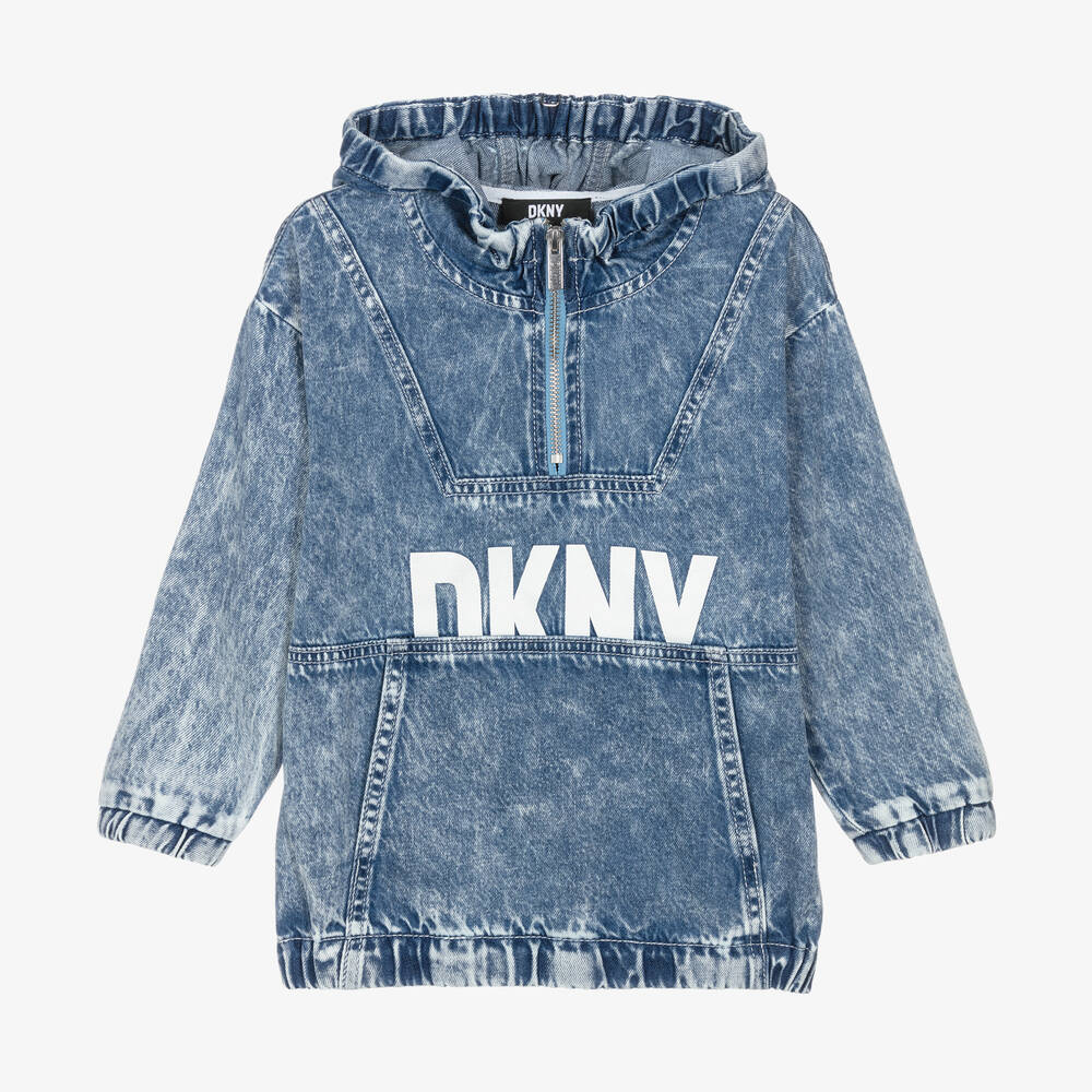 DKNY-Blue Acid Wash Denim Hoodie | Childrensalon Outlet