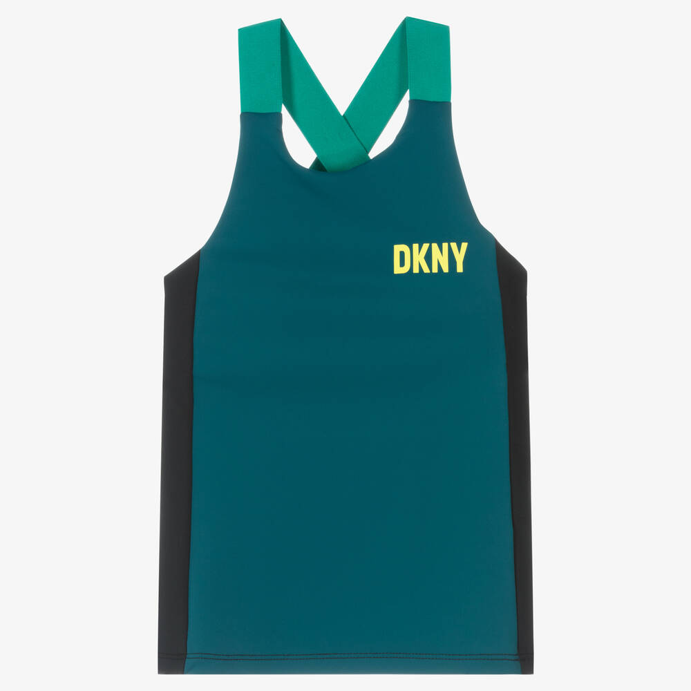 DKNY - توب نايلون جيرسي لون أزرق وأسود للبنات | Childrensalon