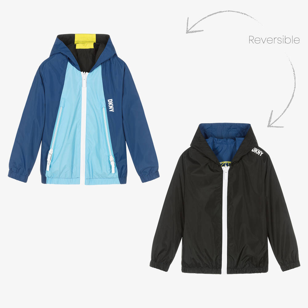DKNY - Boys Black & Blue Reversible Zip-Up Jacket | Childrensalon