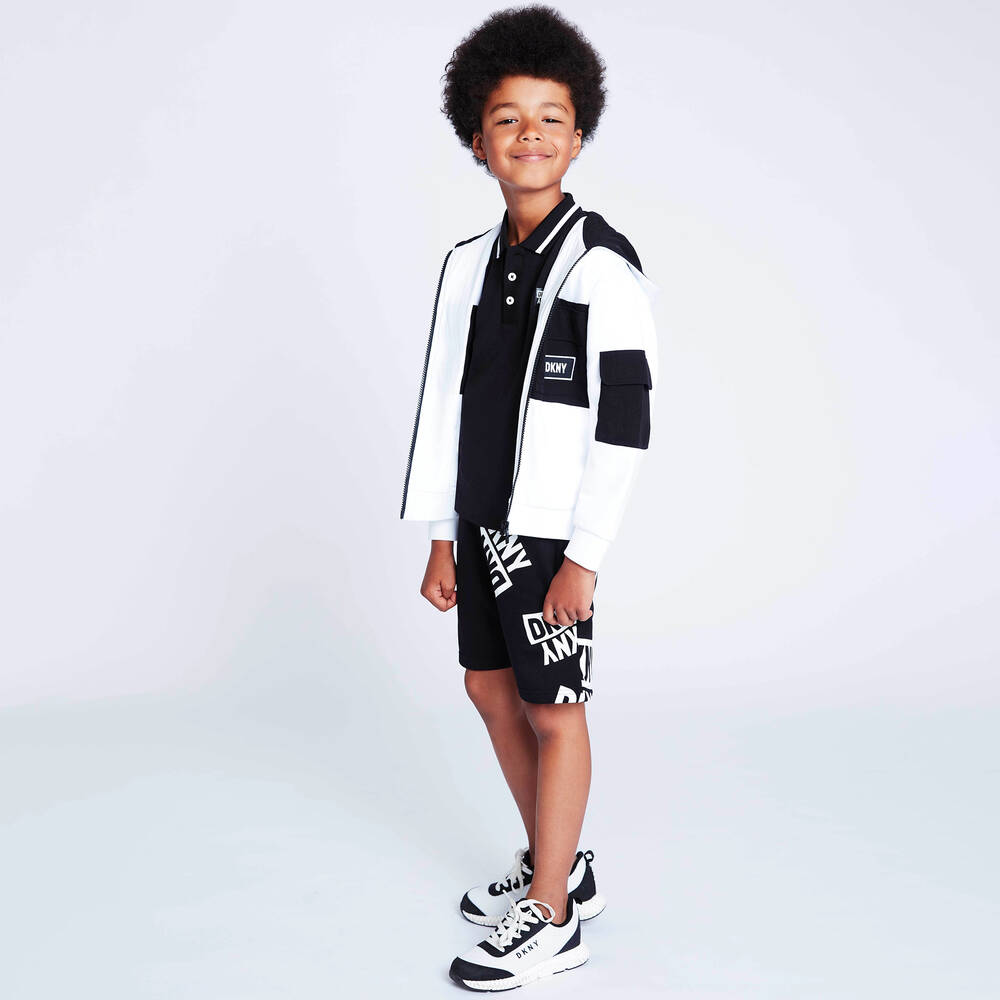 DKNY-Черная рубашка поло из хлопкового пике | Childrensalon Outlet