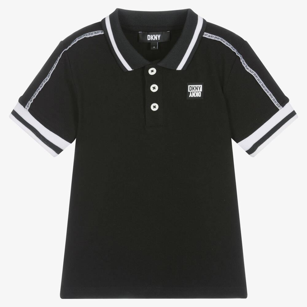 DKNY Boys Black Cotton Piqu Polo Shirt Childrensalon Outlet