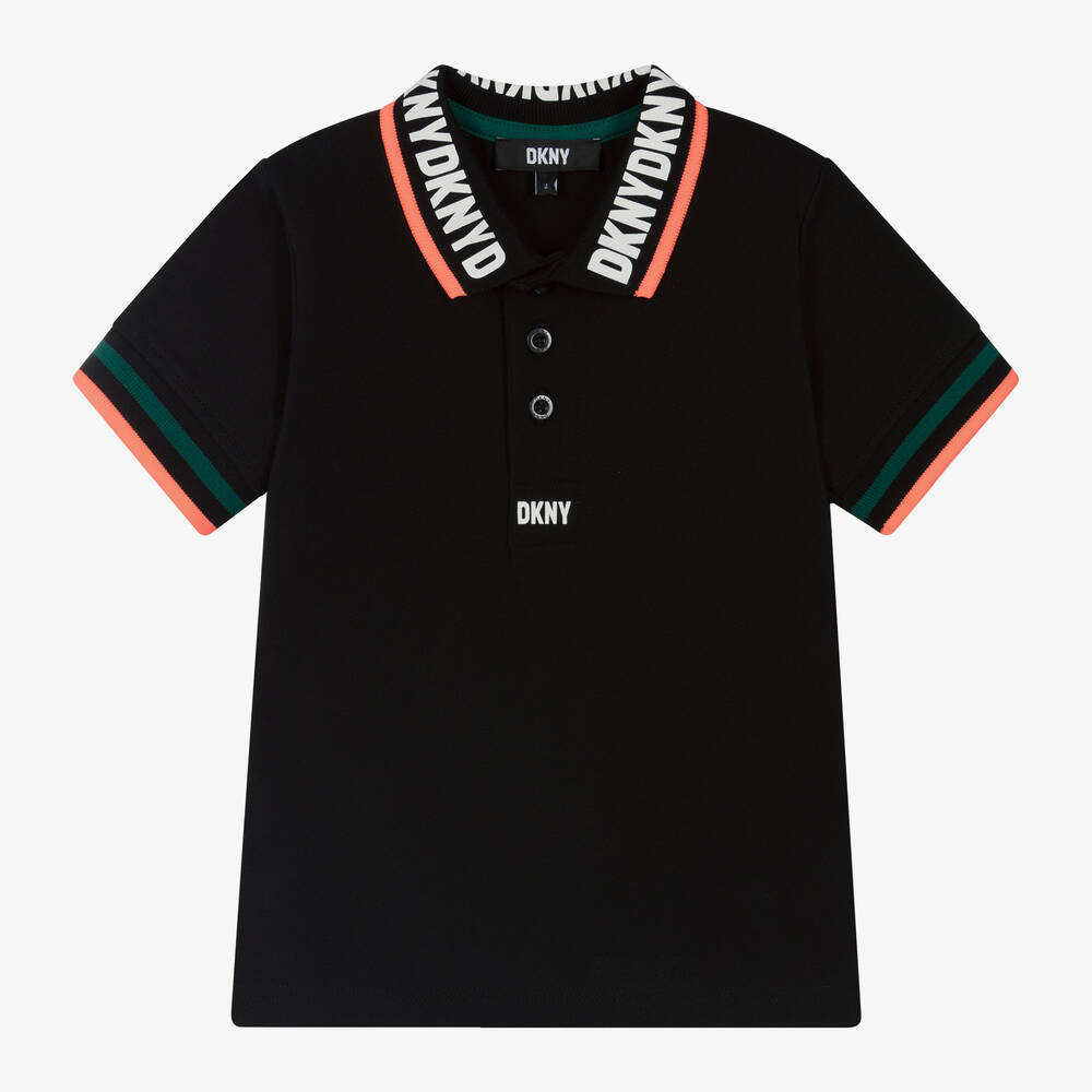DKNY-Boys Black Cotton Piqué Polo Shirt | Childrensalon Outlet