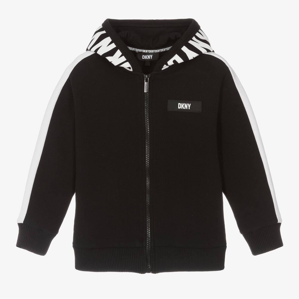 DKNY - Boys Black Cotton Zip-Up Hoodie | Childrensalon