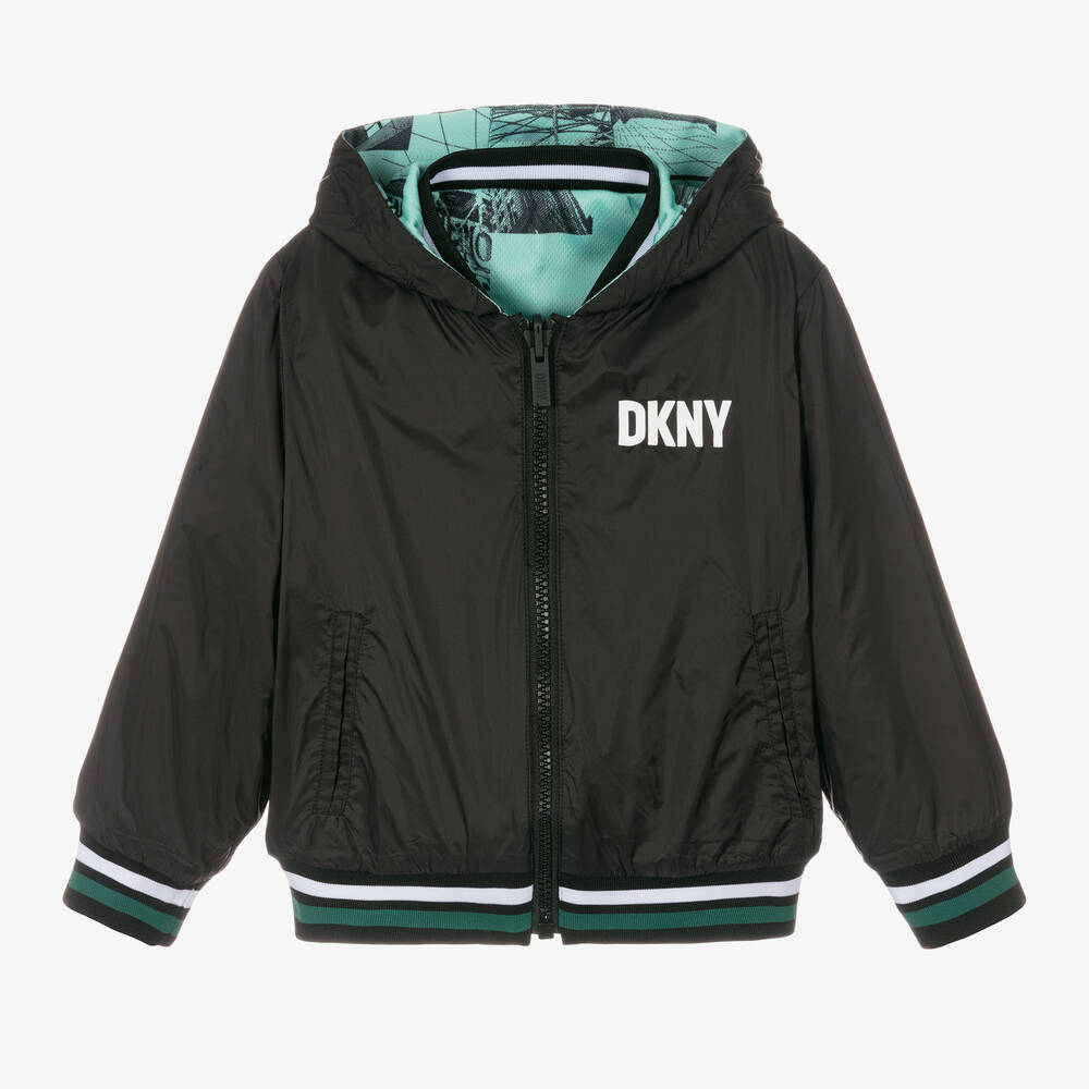 DKNY-Boys Black & Green Hooded Jacket | Childrensalon Outlet