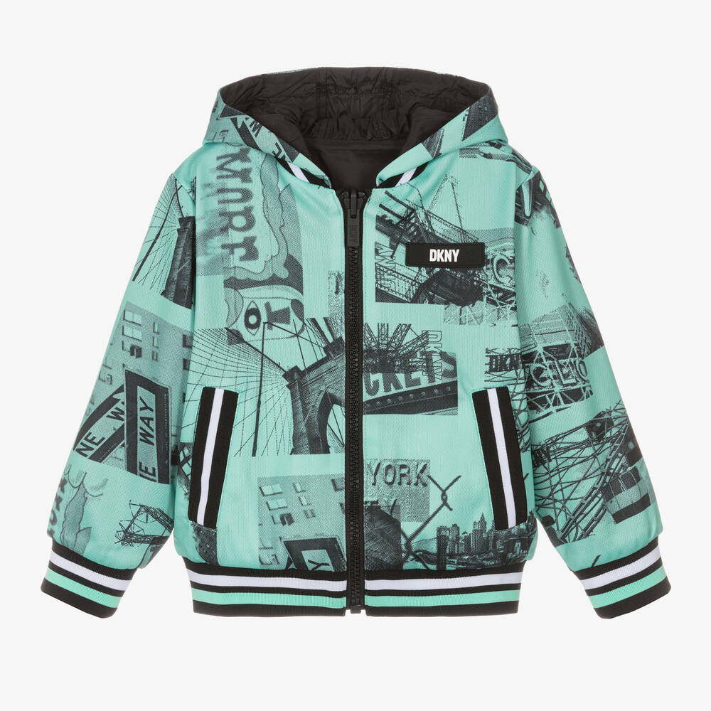 Boys Black Green Hooded Jacket