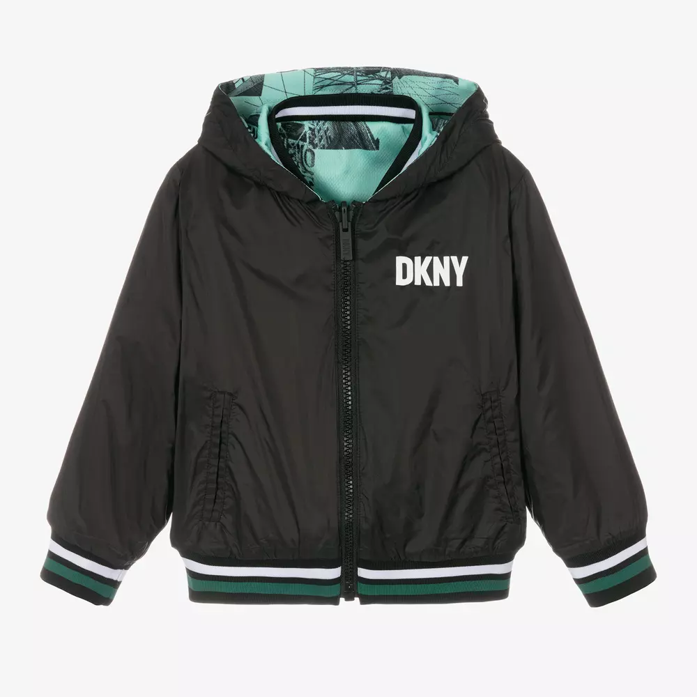DKNY-Boys Black & Green Hooded Jacket | Childrensalon Outlet