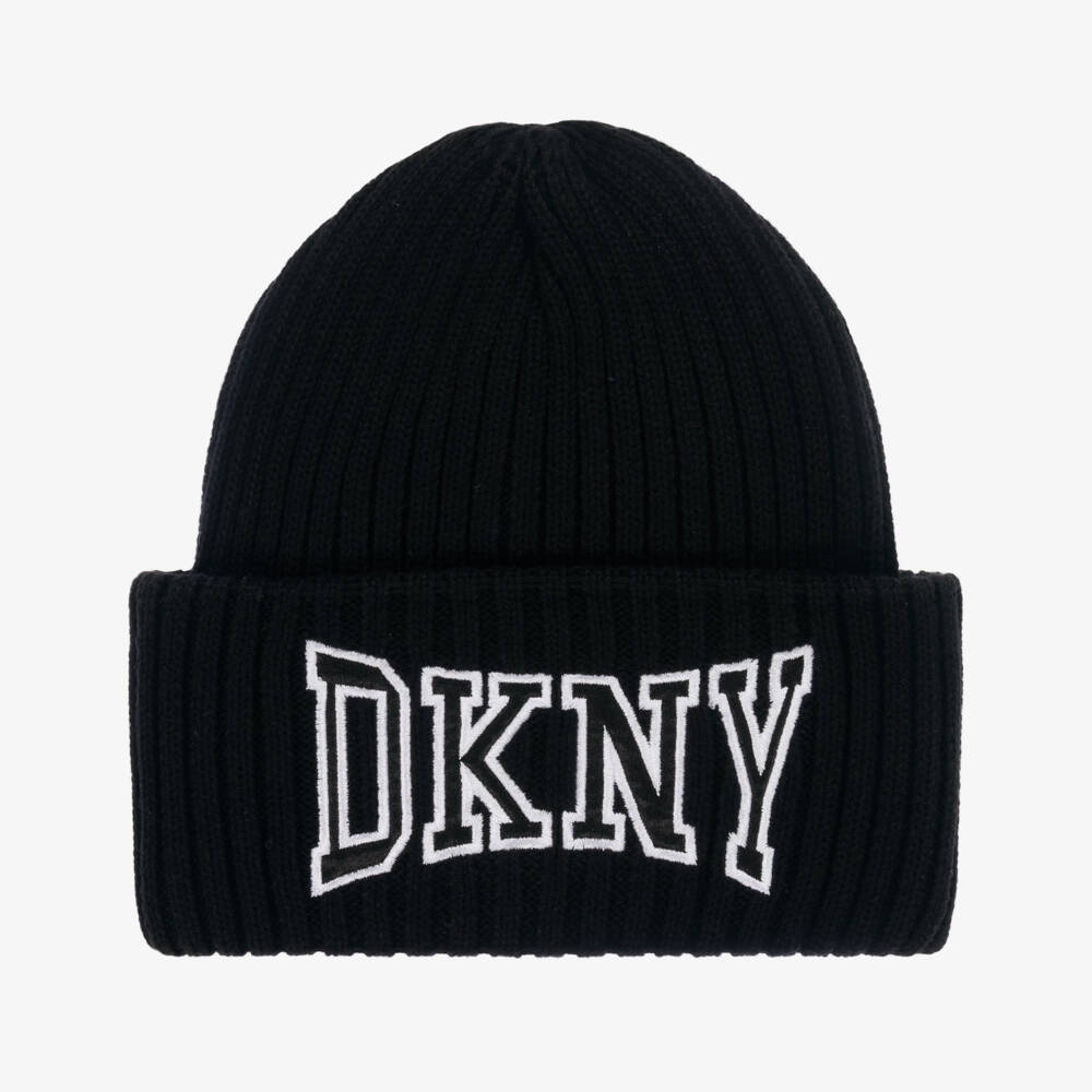DKNY-Boys Black Knit Logo Beanie | Childrensalon Outlet