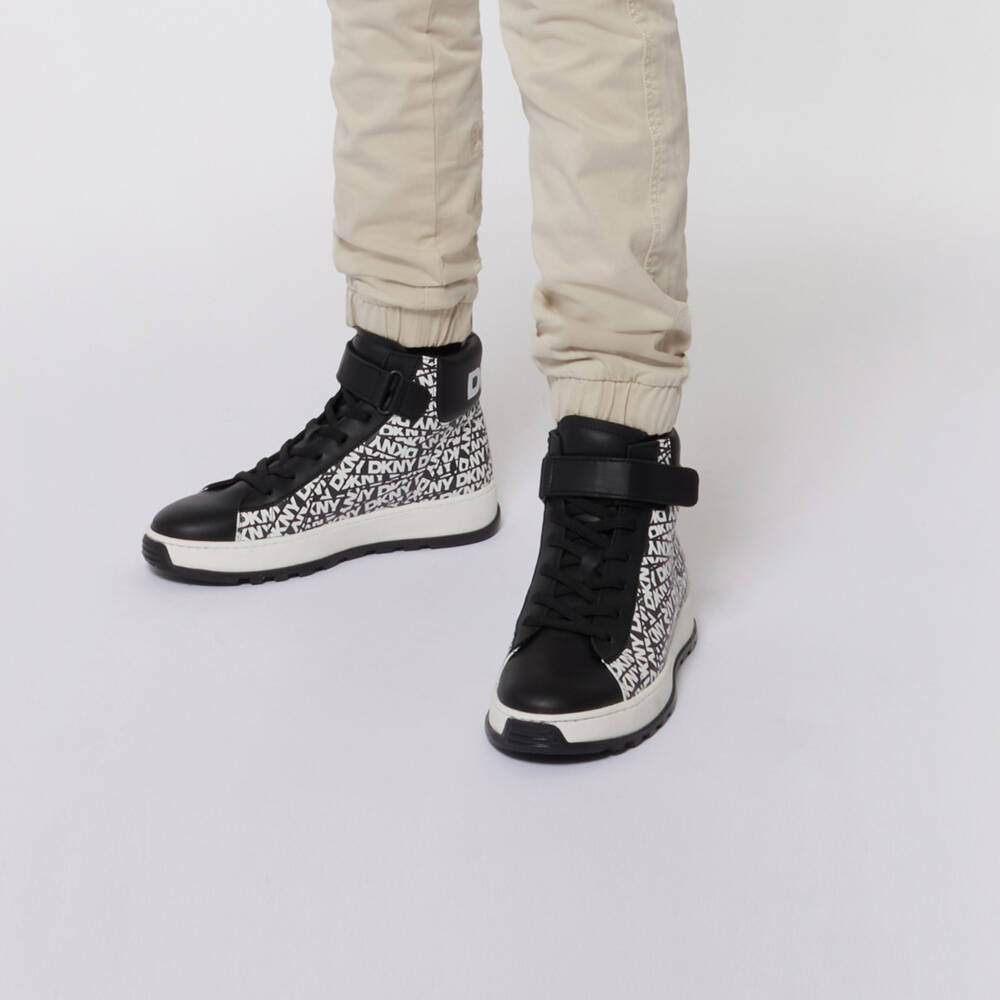 DKNY-Boys Black Leather High-Tops | Childrensalon Outlet