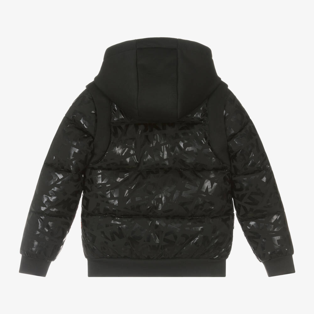DKNY-Boys Black Logo Puffer Coat | Childrensalon Outlet