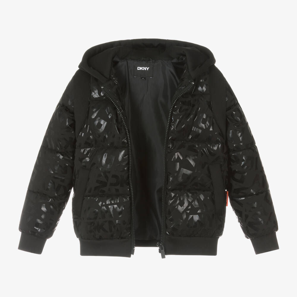 DKNY-Boys Black Logo Puffer Coat | Childrensalon Outlet