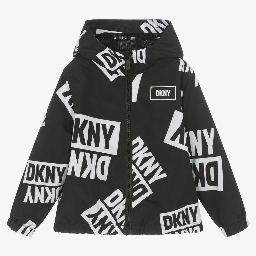 DKNY - جاكيت هودي واقي من الرياح لون أسود للأولاد | Childrensalon
