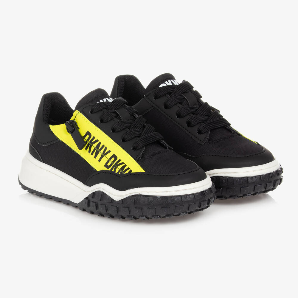 DKNY - Baskets noires et jaunes fluo | Childrensalon