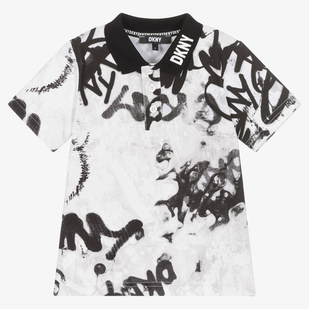 DKNY -  Boys Black & White Graffiti Polo Shirt | Childrensalon