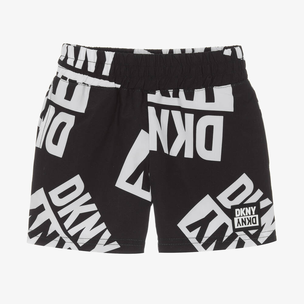 DKNY - Boys Black & White Logo Swim Shorts | Childrensalon