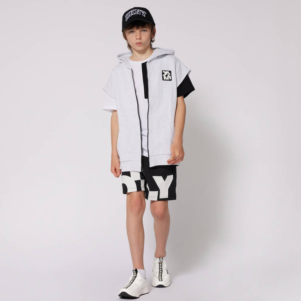 DKNY-Boys Black & White Swim Shorts | Childrensalon Outlet
