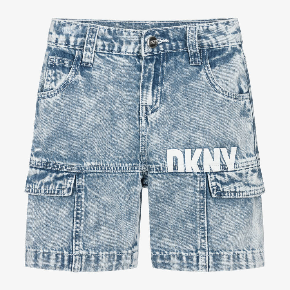 DKNY Boys Blue Acid Wash Denim Cargo Shorts Childrensalon Outlet