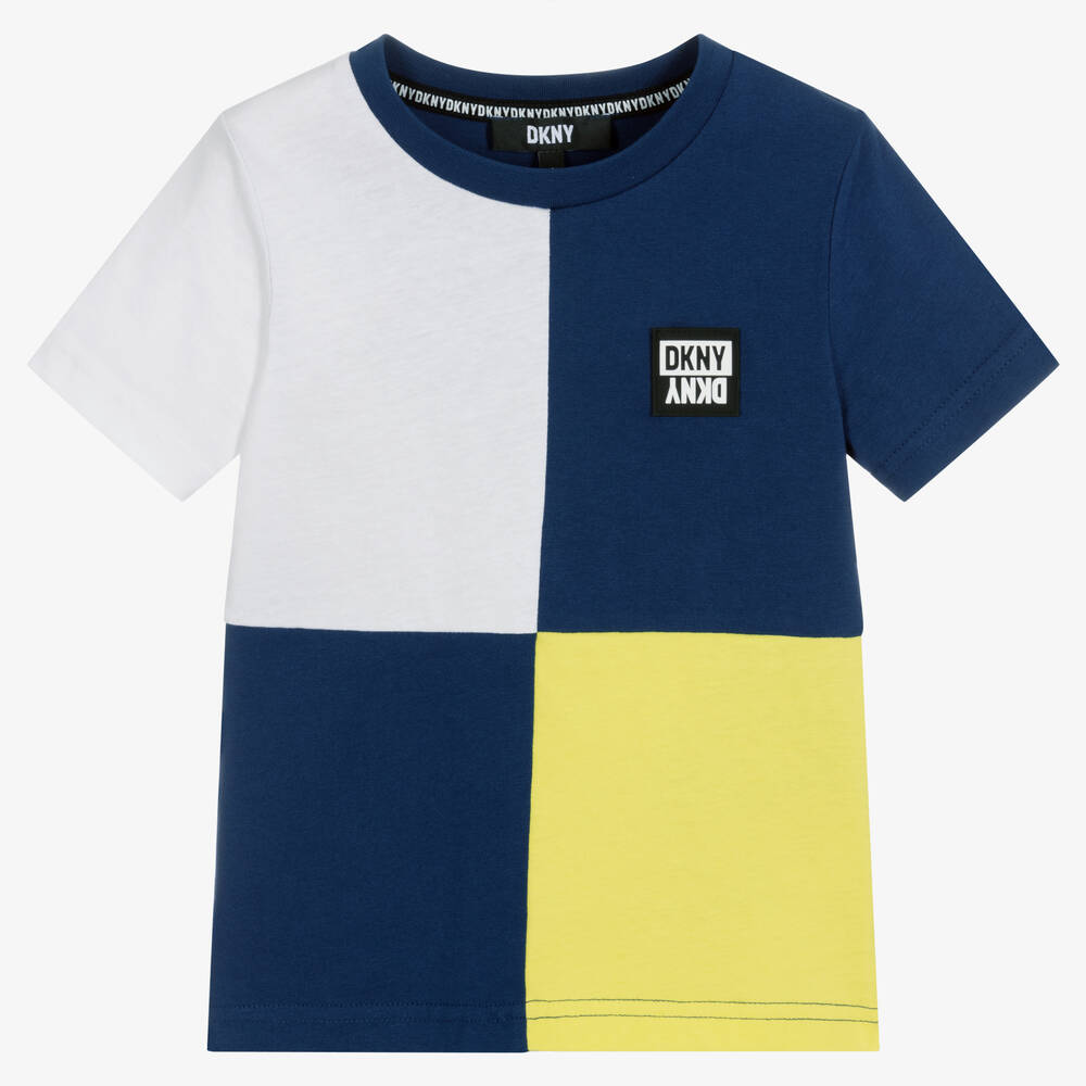 DKNY-تيشيرت قطن لون أزرق بألوان بلوك للأولاد | Childrensalon Outlet