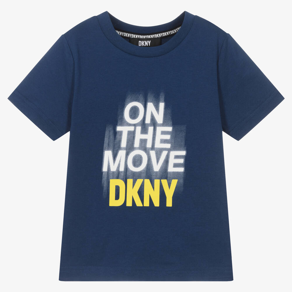 DKNY - Boys Blue Cotton Logo T-Shirt | Childrensalon