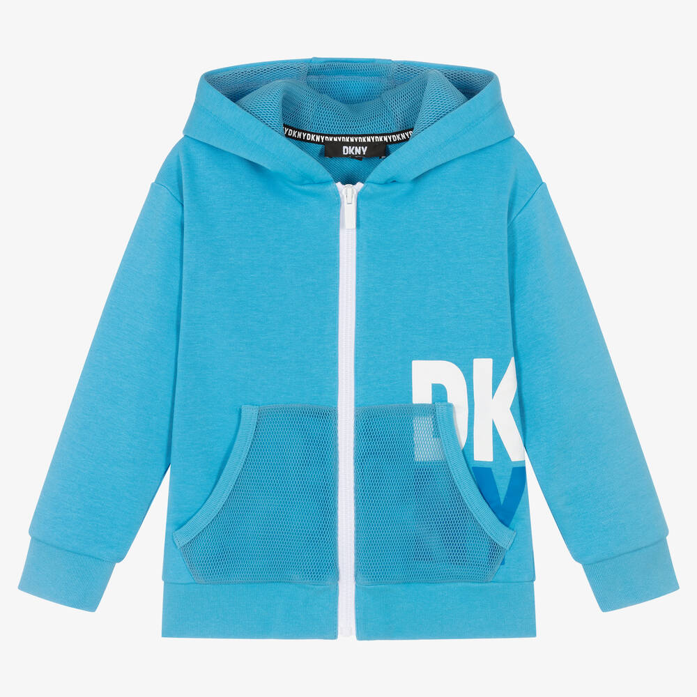 Boys Blue Cotton Logo Zip Up Hoodie