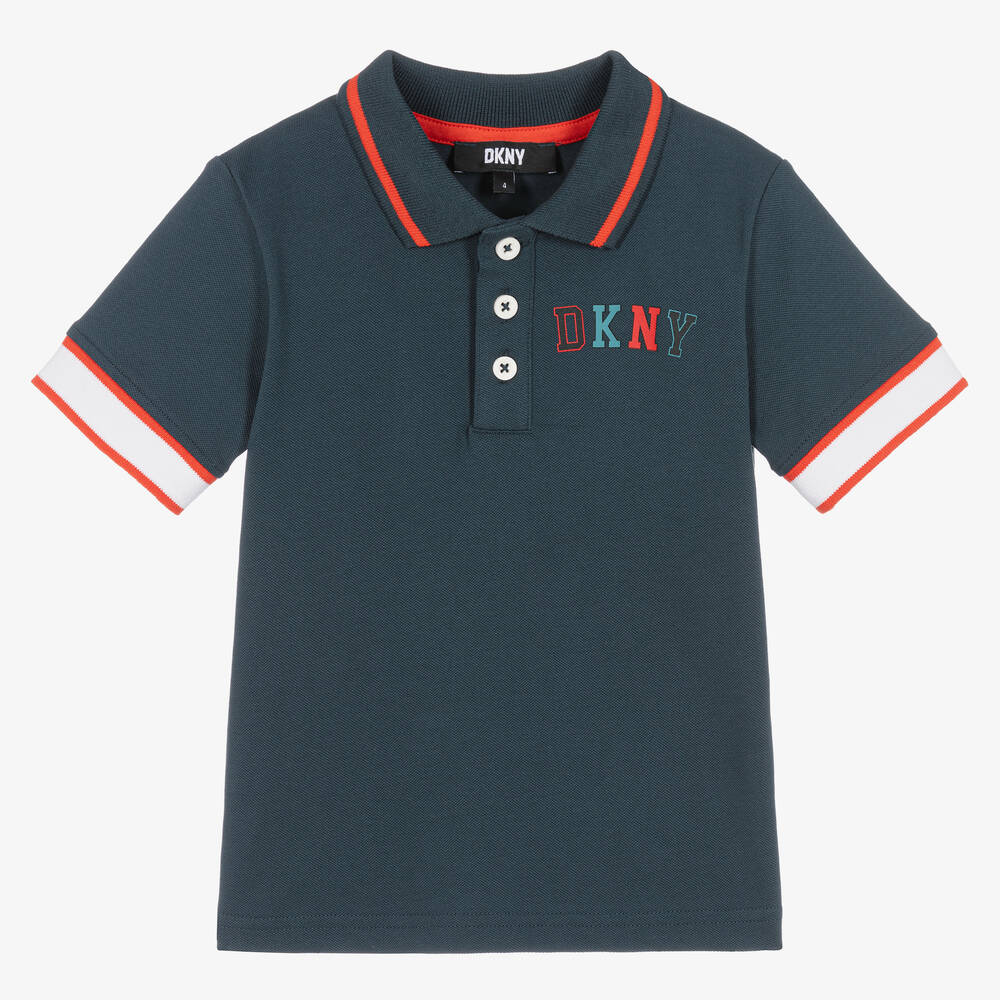 DKNY - Boys Blue Cotton Piqué Polo Shirt | Childrensalon