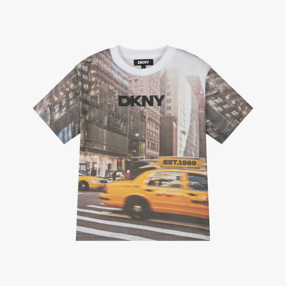 DKNY-Boys Brown & Yellow Cotton New York Print T-Shirt | Childrensalon Outlet
