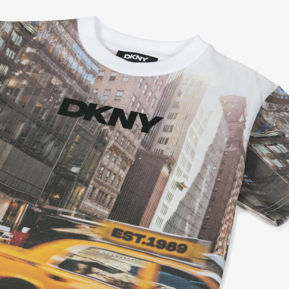 DKNY-Boys Brown & Yellow Cotton New York Print T-Shirt | Childrensalon Outlet