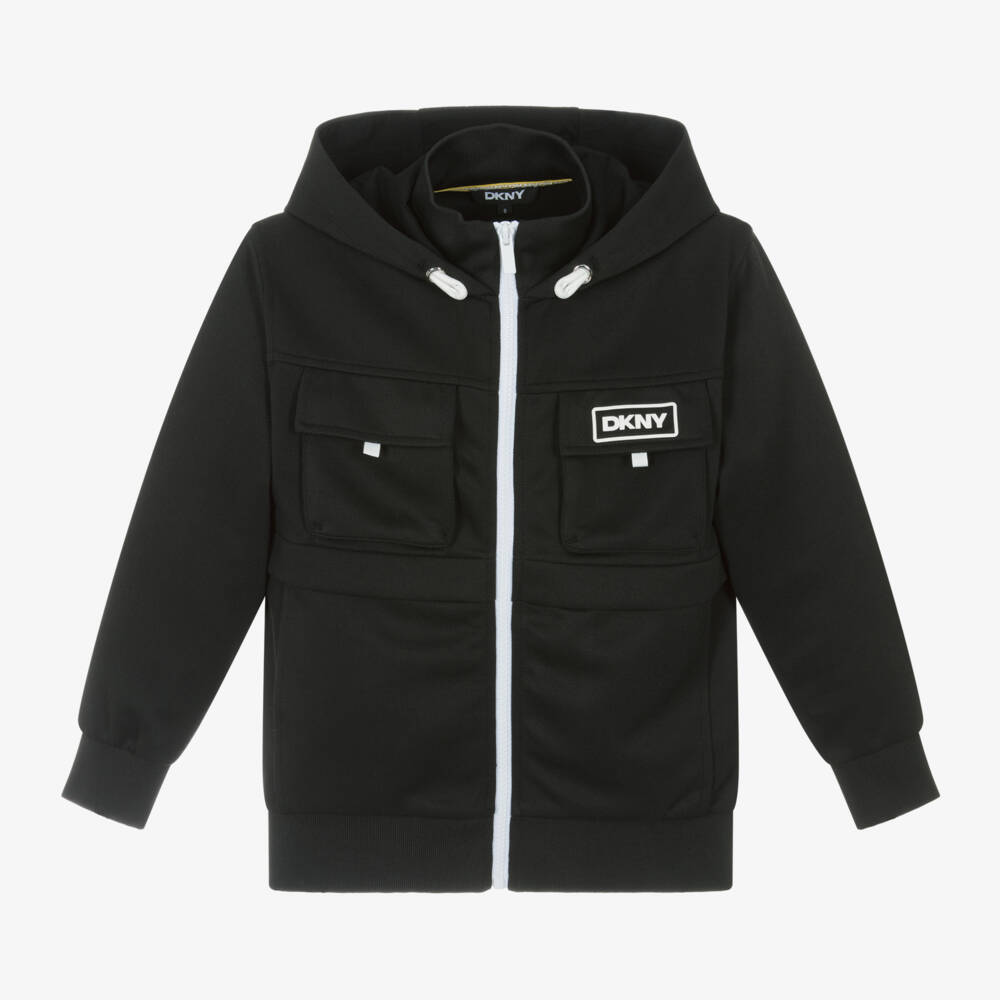 DKNY-هودي كلاسيكي أسود بسحاب للأولاد | Childrensalon Outlet