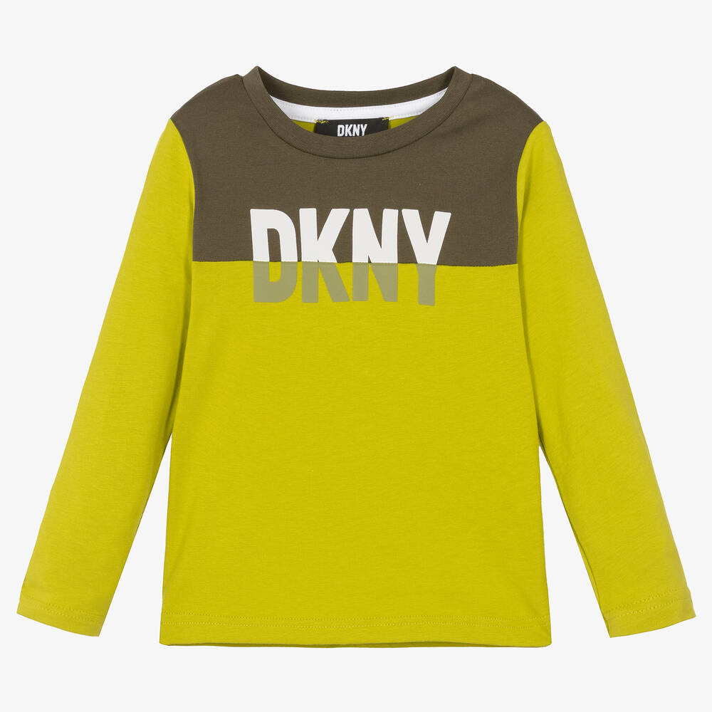 DKNY - توب قطن جيرسي عضوي لون أخضر ليموني للأولاد | Childrensalon