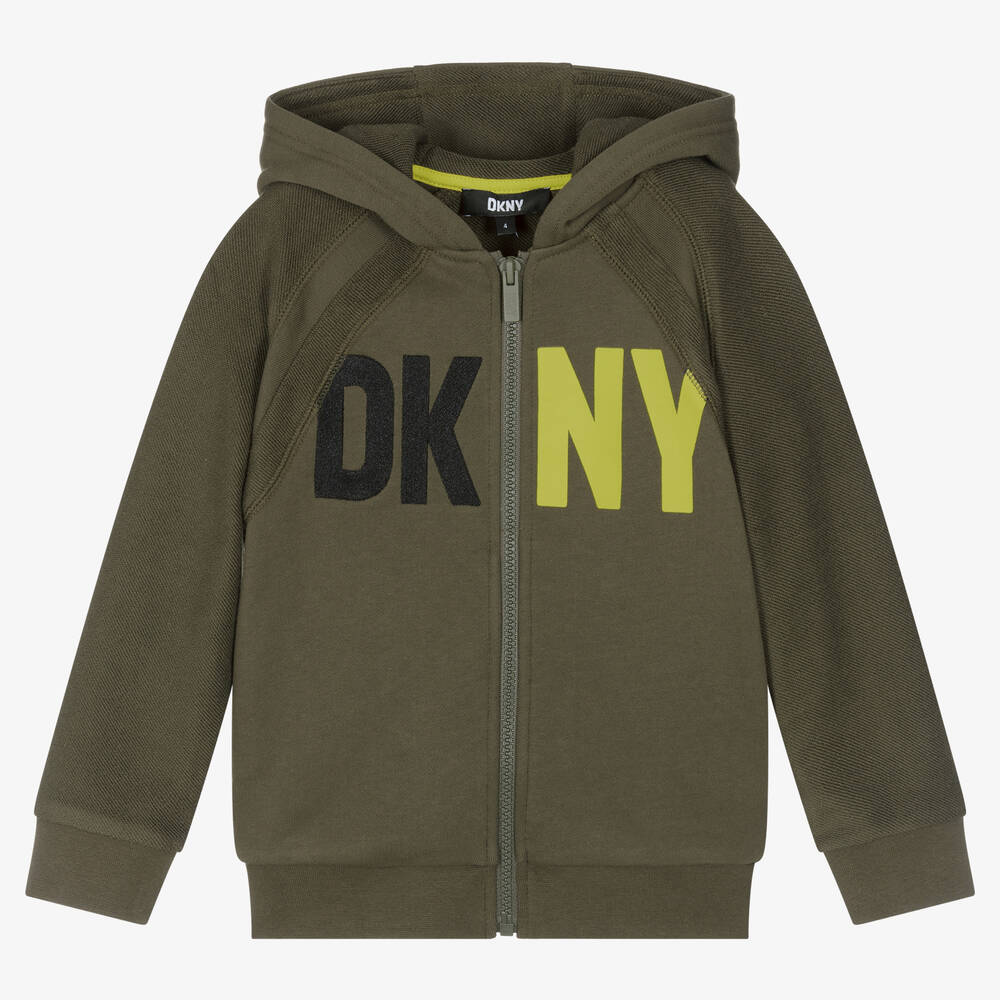 DKNY - Grüne Baumwolljersey-Kapuzenjacke | Childrensalon