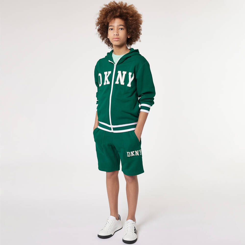 DKNY Boys Green Cotton Varsity Zip Up Hoodie
