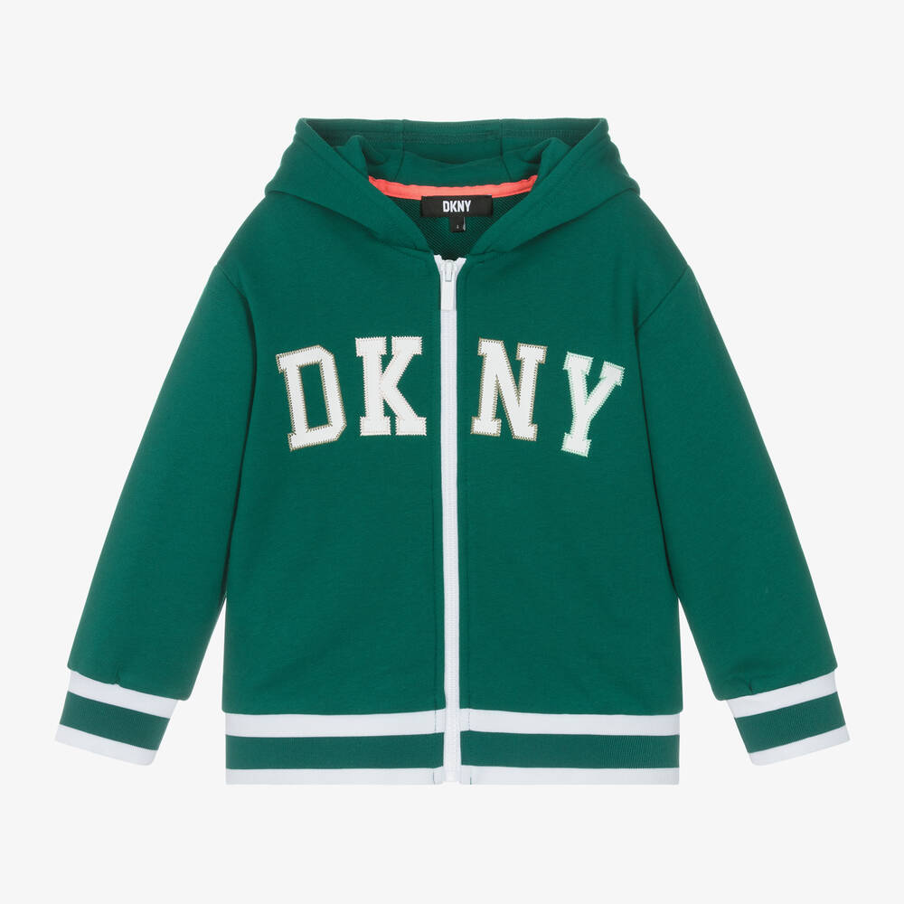 DKNY-Boys Green Cotton Varsity Zip-Up Hoodie | Childrensalon Outlet