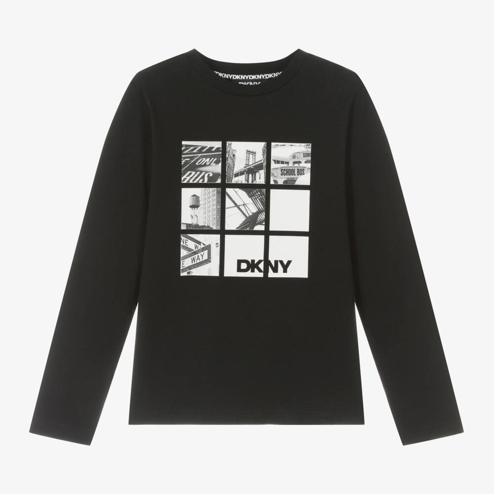 DKNY-Boys Long Sleeve Black Tee | Childrensalon Outlet
