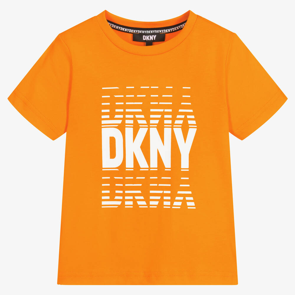 DKNY - Boys Orange Cotton Logo T-Shirt | Childrensalon