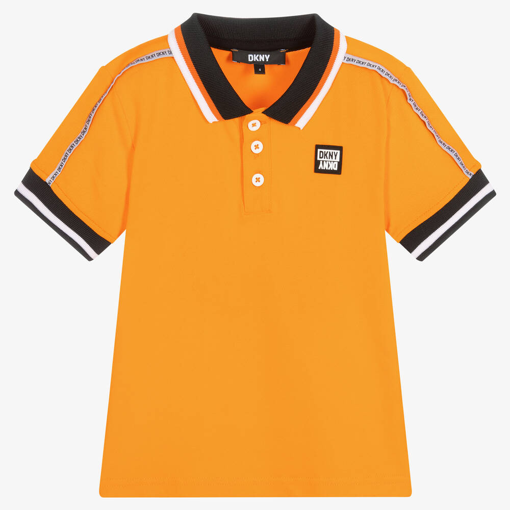 DKNY - Boys Orange Cotton Piqué Polo Shirt | Childrensalon