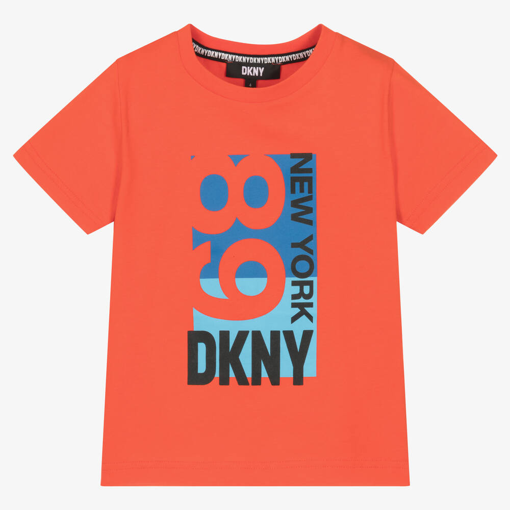 DKNY - تيشيرت قطن لون أحمر برتقالي للأولاد | Childrensalon