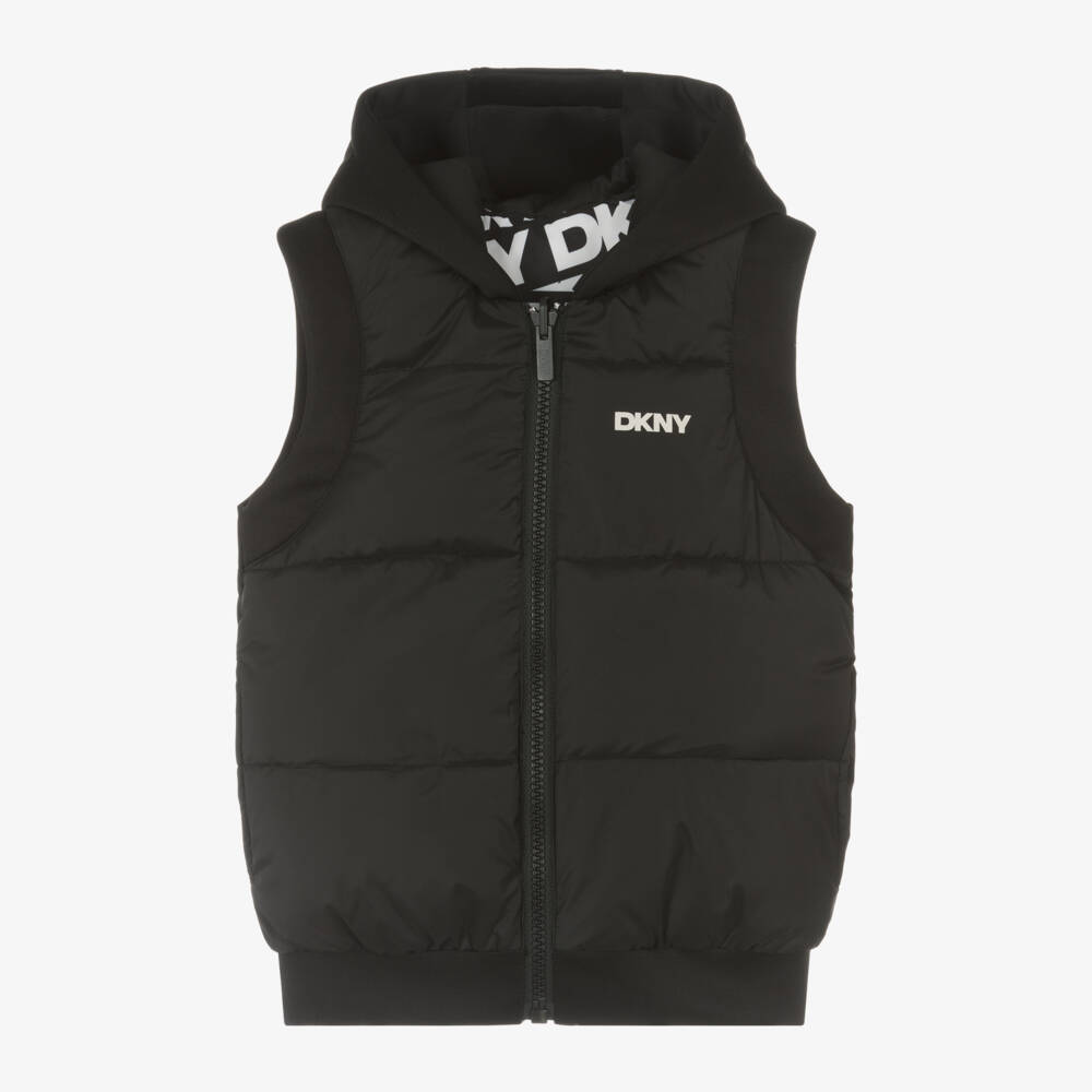 DKNY-Boys Reversible Hooded Black Gilet | Childrensalon Outlet