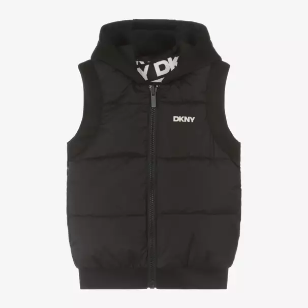 DKNY-Boys Reversible Hooded Black Gilet | Childrensalon Outlet