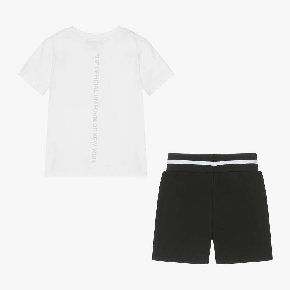 DKNY-Boys White & Black Cotton Shorts Set | Childrensalon Outlet