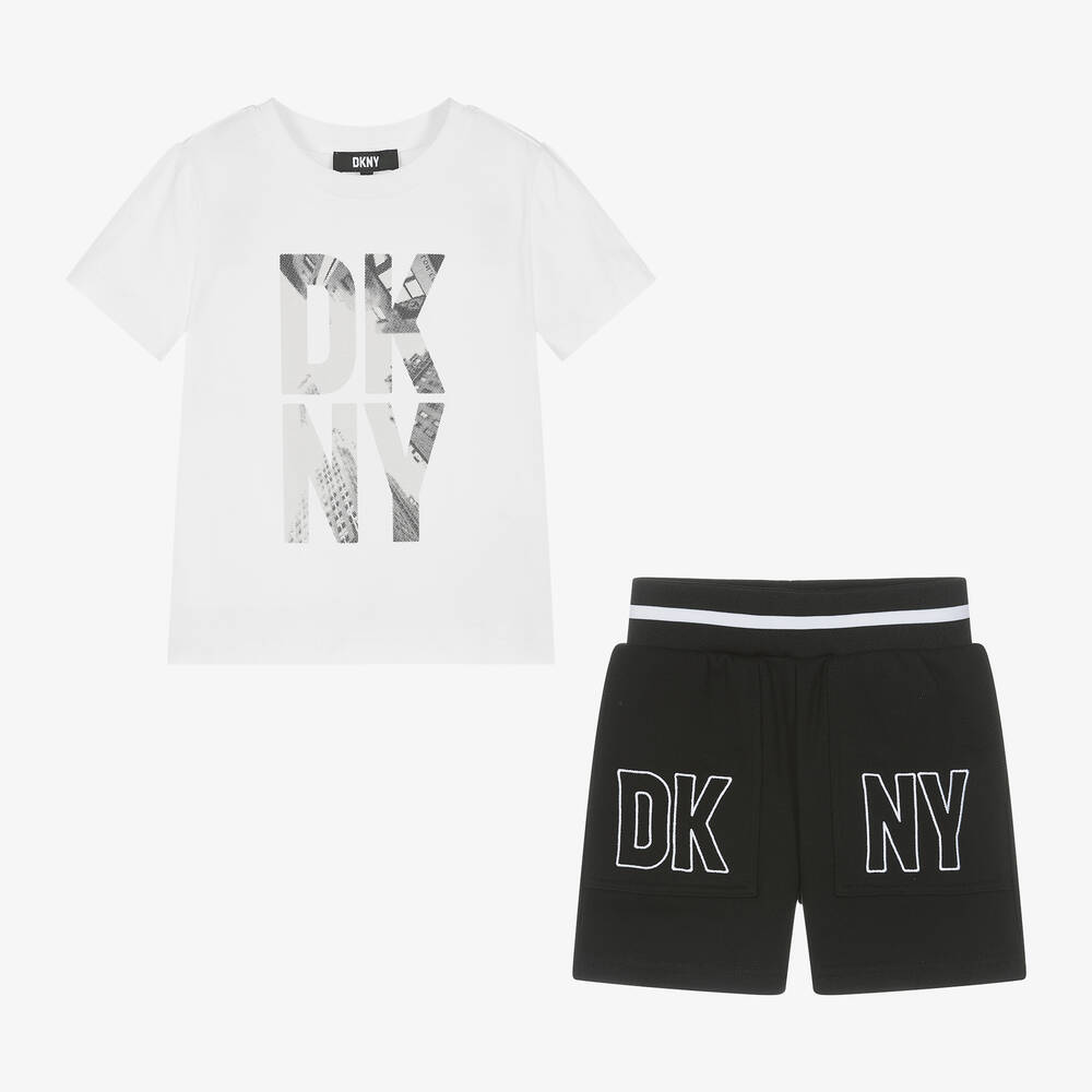 DKNY-Boys White & Black Cotton Shorts Set | Childrensalon Outlet