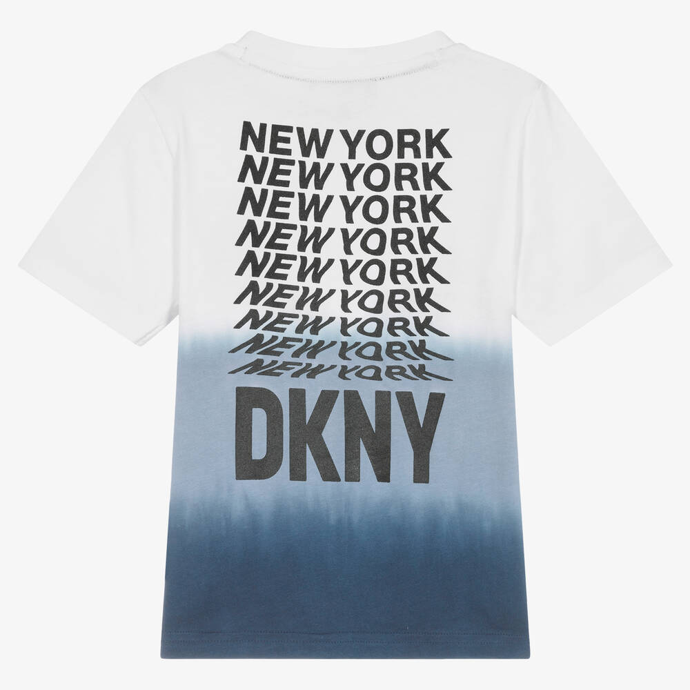 DKNY-Boys White & Blue Dip-Dye T-Shirt | Childrensalon Outlet