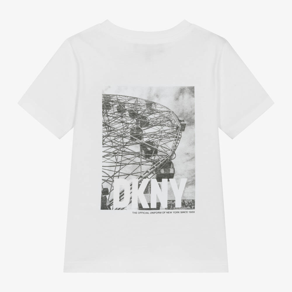 DKNY-Boys White Cotton Graphic T-Shirt | Childrensalon Outlet