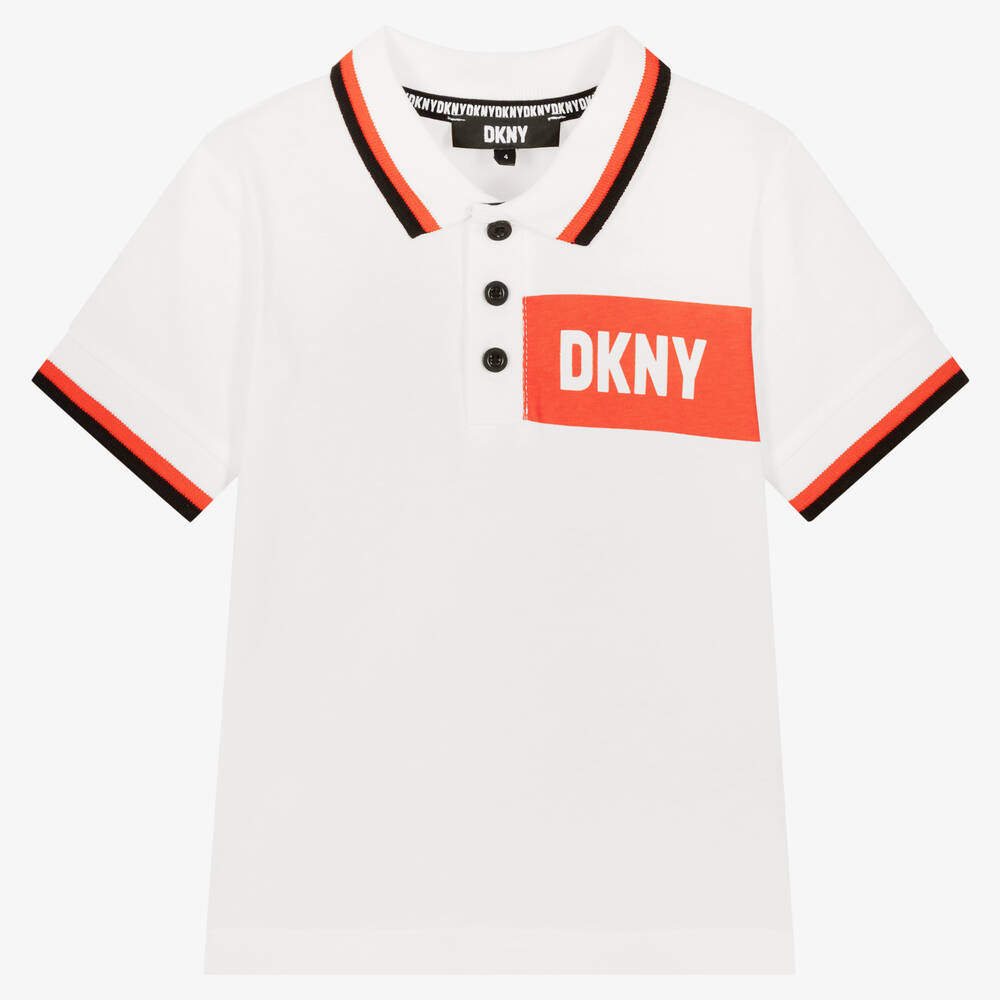 DKNY - Boys White Cotton Jersey Polo Shirt | Childrensalon